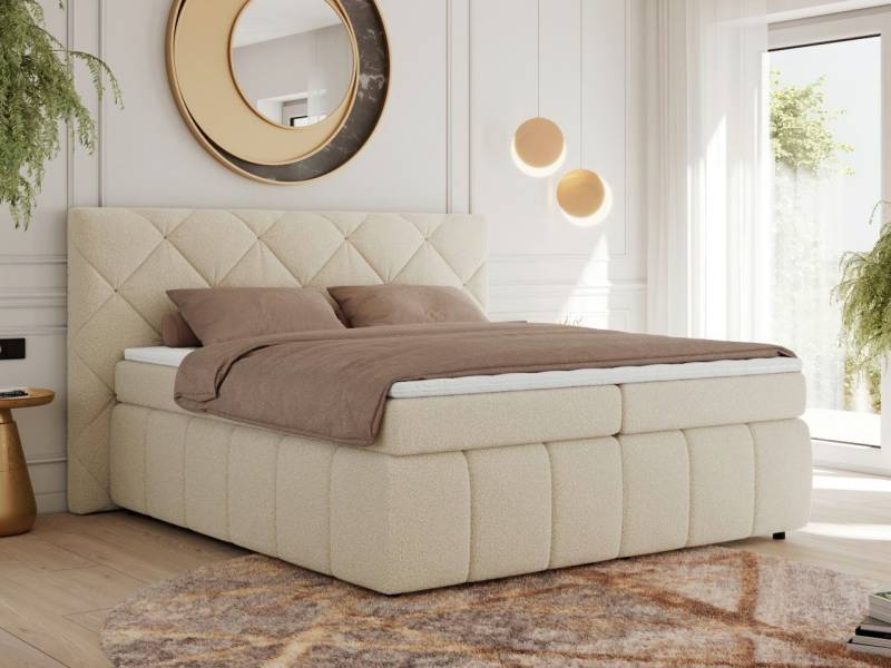 MKS MÖBEL Boxspringbett RITA (Packung, Set, Topper T25, T30-Schaum, gesteppte Kopfstütze), Polsterbett mit Matratzen, Doppelbett, Chesterfield Bett von MKS MÖBEL