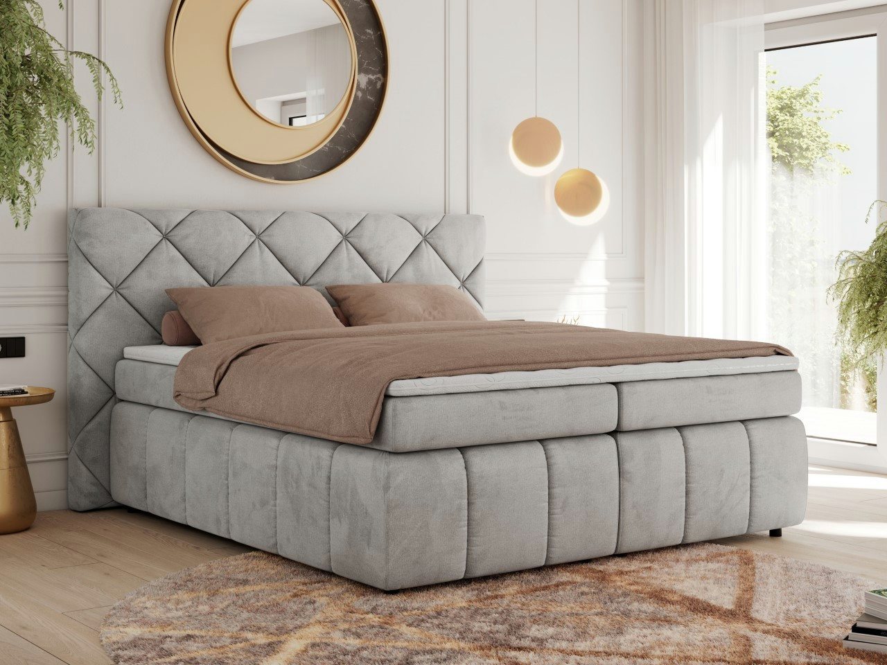 MKS MÖBEL Boxspringbett RITA (Packung, Set, Topper T25, T30-Schaum, gesteppte Kopfstütze), Polsterbett mit Matratzen, Doppelbett, Chesterfield Bett von MKS MÖBEL
