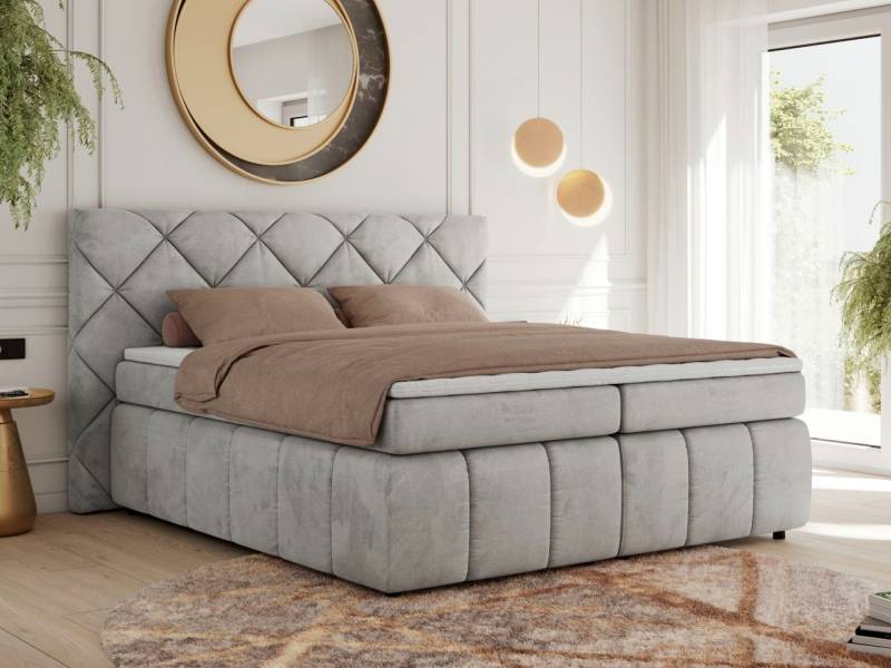 MKS MÖBEL Boxspringbett RITA (Packung, Set, Topper T25, T30-Schaum, gesteppte Kopfstütze), Polsterbett mit Matratzen, Doppelbett, Chesterfield Bett von MKS MÖBEL