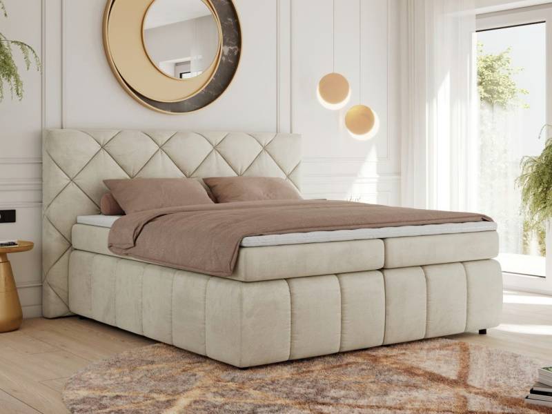 MKS MÖBEL Boxspringbett RITA (Packung, Set, Topper T25, T30-Schaum, gesteppte Kopfstütze), Polsterbett mit Matratzen, Doppelbett, Chesterfield Bett von MKS MÖBEL