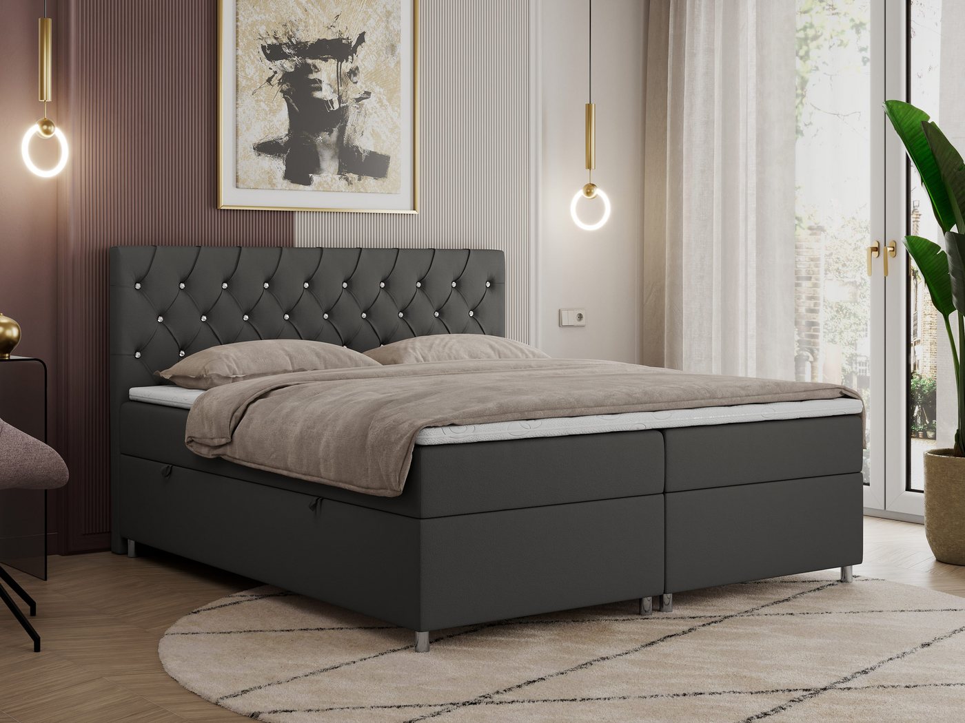 MKS MÖBEL Boxspringbett ROMA, mit Bettkasten, Doppelbett mit Multipocket-Matratze und Topper von MKS MÖBEL