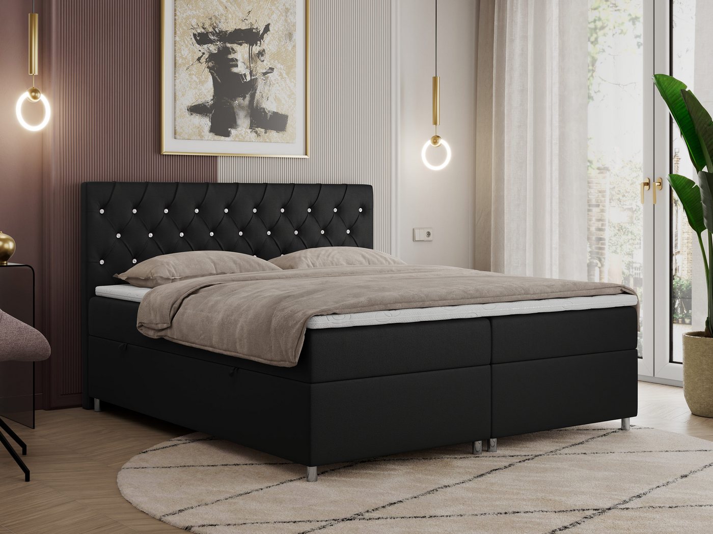 MKS MÖBEL Boxspringbett ROMA, mit Bettkasten, Doppelbett mit Multipocket-Matratze und Topper von MKS MÖBEL