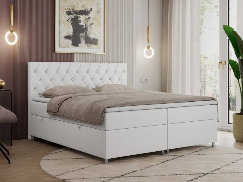 MKS MÖBEL Boxspringbett ROMA (Set, Packung, T30-Schaum, 7 Härtezonen, Kopfteil mit Knöpfen, H3-Matratze), mit Bettkasten, Doppelbett mit Multipocket-Matratzen und Topper von MKS MÖBEL