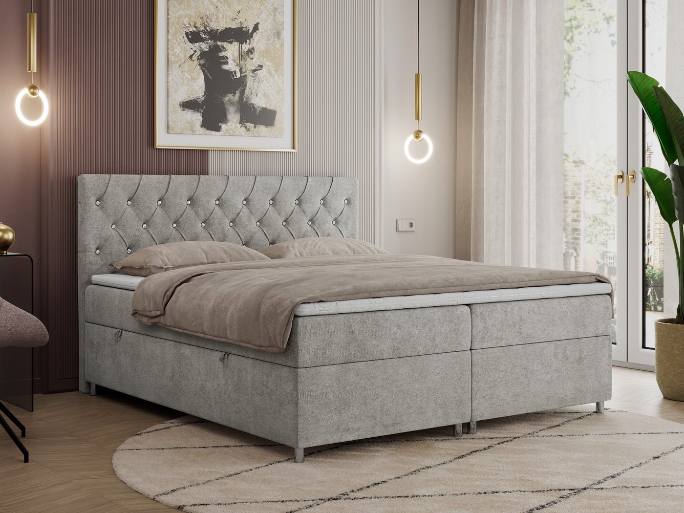 MKS MÖBEL Boxspringbett ROMA, mit Bettkasten, Doppelbett mit Multipocket-Matratze und Topper von MKS MÖBEL