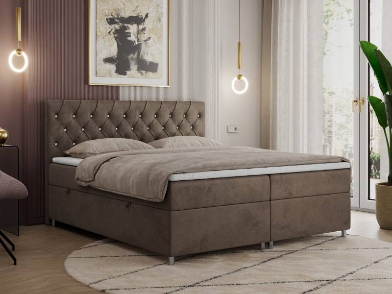 MKS MÖBEL Boxspringbett ROMA (Set, Packung, T30-Schaum, 7 Härtezonen, Kopfteil mit Knöpfen, H3-Matratze), mit Bettkasten, Doppelbett mit Multipocket-Matratzen und Topper von MKS MÖBEL