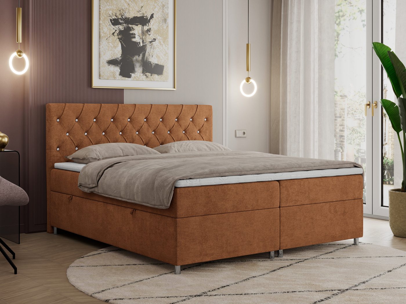 MKS MÖBEL Boxspringbett ROMA, mit Bettkasten, Doppelbett mit Multipocket-Matratze und Topper von MKS MÖBEL