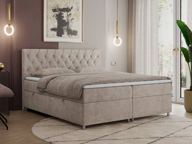 MKS MÖBEL Boxspringbett ROMA (Set, Packung, T30-Schaum, 7 Härtezonen, Kopfteil mit Knöpfen, H3-Matratze), mit Bettkasten, Doppelbett mit Multipocket-Matratzen und Topper von MKS MÖBEL