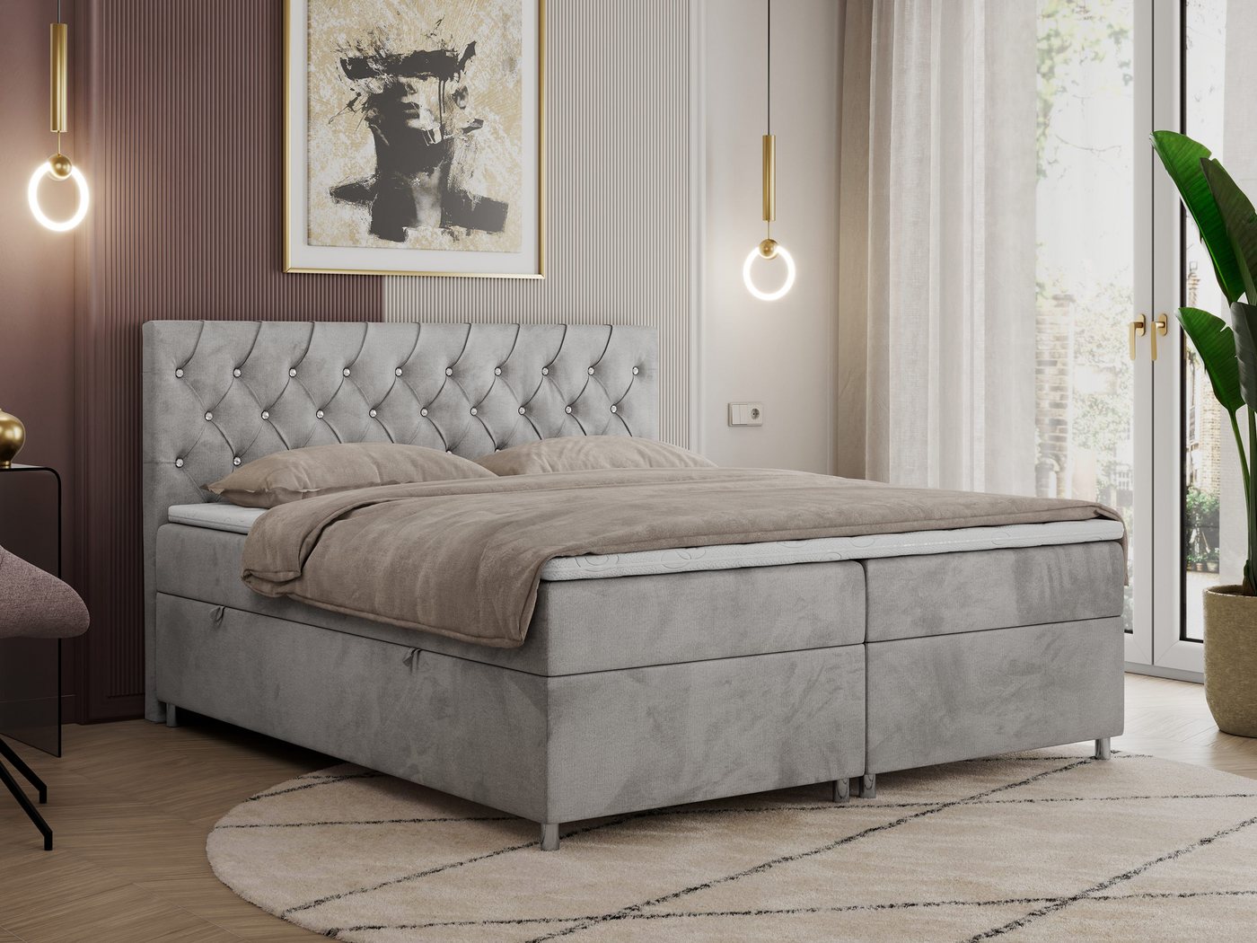 MKS MÖBEL Boxspringbett ROMA, mit Bettkasten, Doppelbett mit Multipocket-Matratze und Topper von MKS MÖBEL