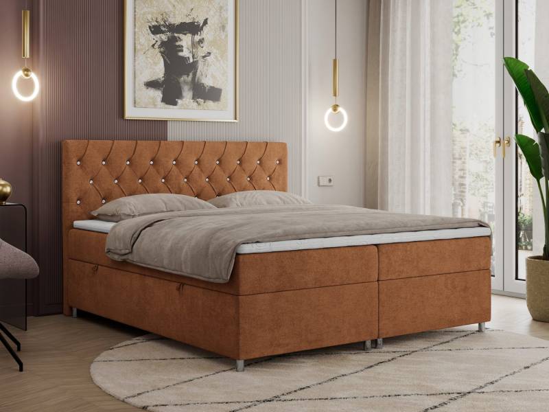 MKS MÖBEL Boxspringbett ROMA (Set, Packung, T30-Schaum, 7 Härtezonen, Kopfteil mit Knöpfen, H3-Matratze), mit Bettkasten, Doppelbett mit Multipocket-Matratzen und Topper von MKS MÖBEL