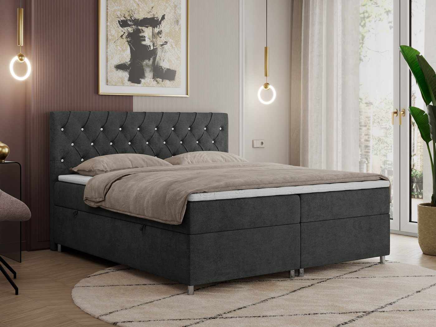 MKS MÖBEL Boxspringbett ROMA, mit Bettkasten, Doppelbett mit Multipocket-Matratze und Topper von MKS MÖBEL