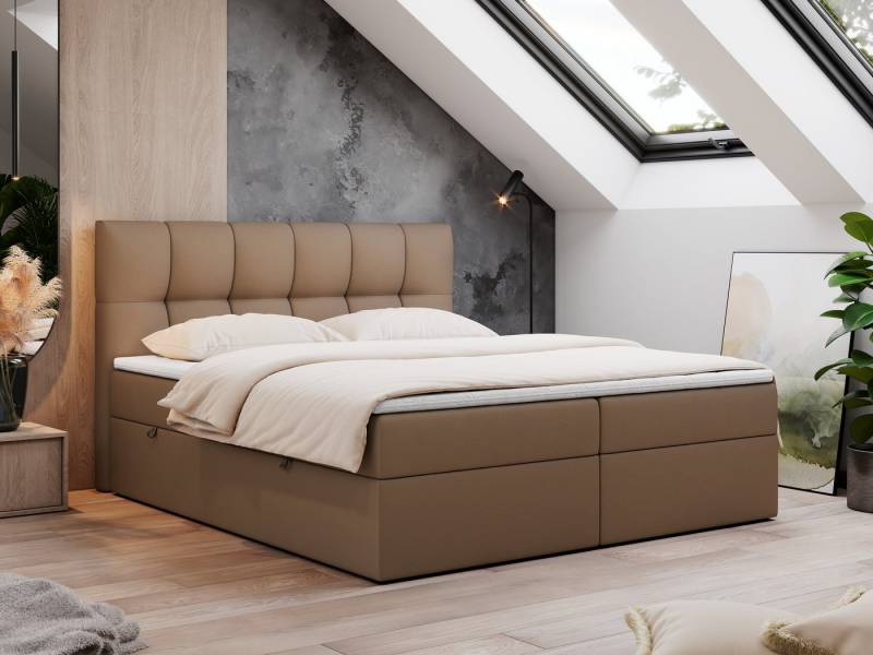 MKS MÖBEL Boxspringbett Rico (Set, Packung, T30-Schaum, Polsterbett, 7 Härtezonen, H3-Matratze), mit Bettkästen, Doppelbett mit Multipocket-Matratzen und Topper von MKS MÖBEL