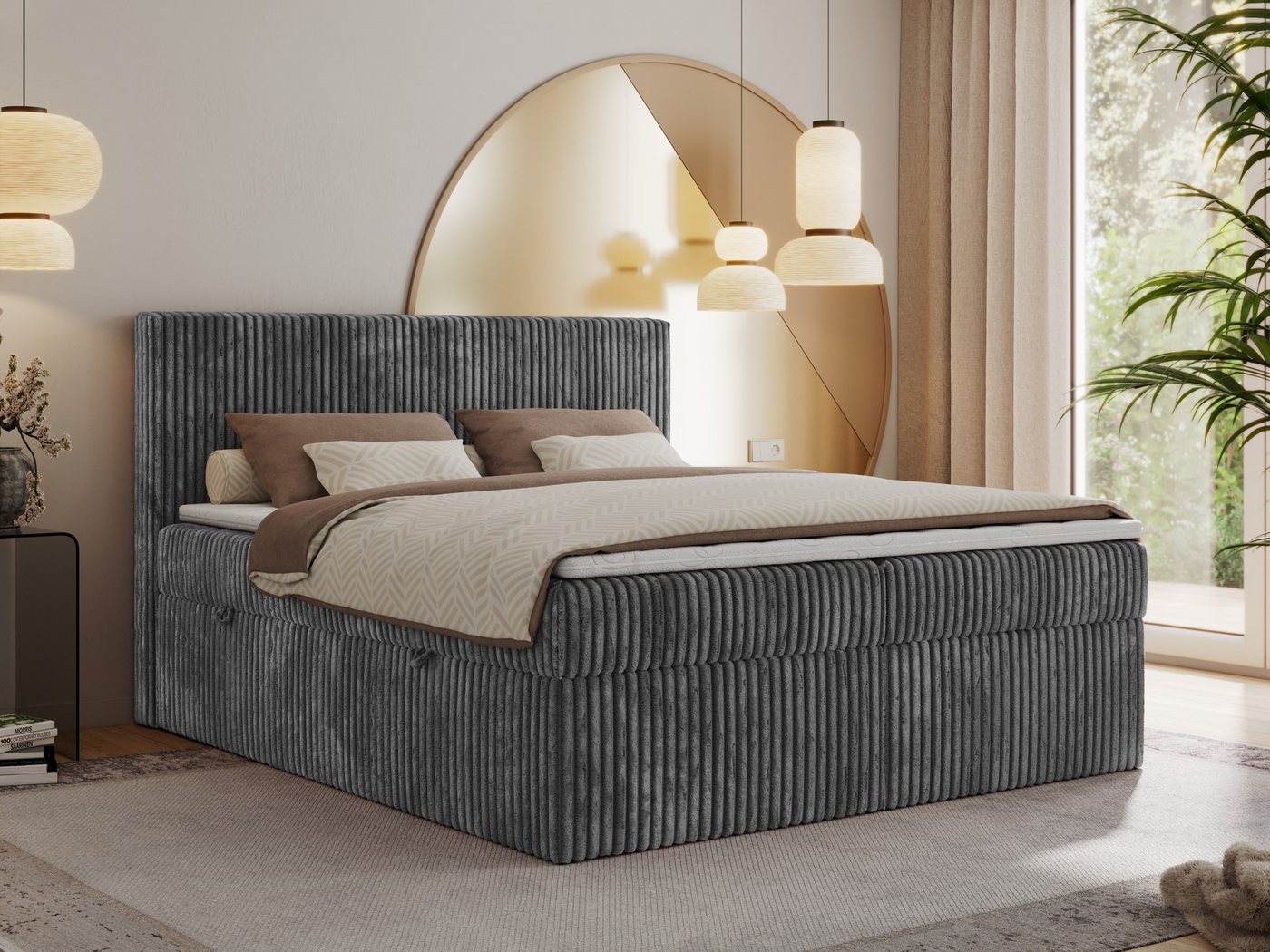 MKS MÖBEL Boxspringbett TILIANO (Packung, Set, Gepolstertes Kopfteil, Topper T25, Polsterbett, T30-Schaum), Doppelbett, Multipocket-Matratzen, Zwei Bettkästen, Cord Bett von MKS MÖBEL