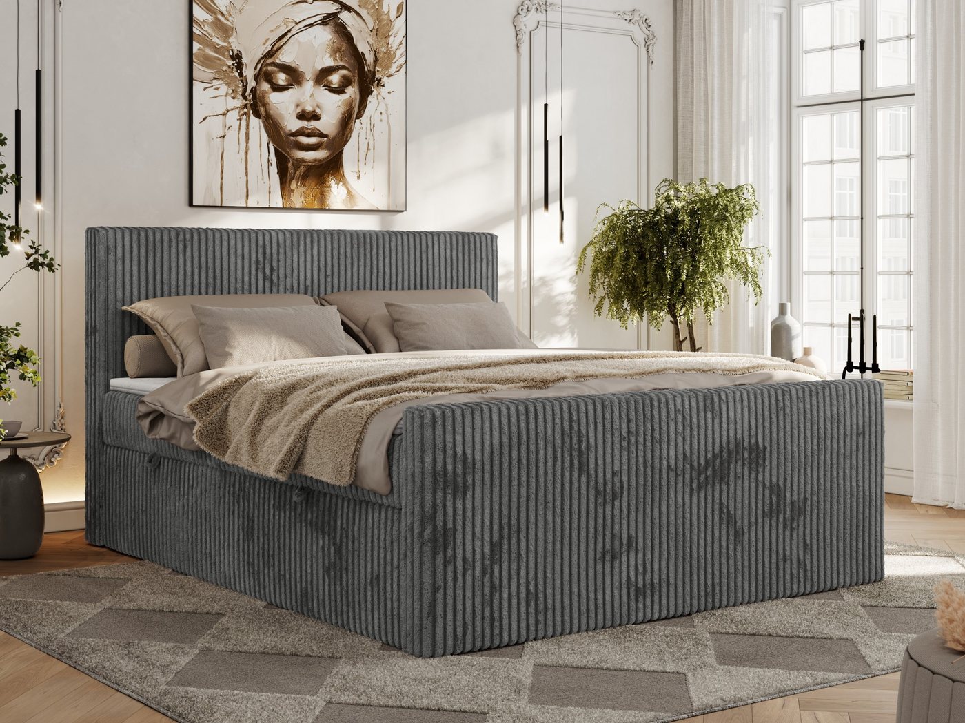 MKS MÖBEL Boxspringbett TILIANO DUO (Packung, Set, Topper T25, Cord Bett, T30-Schaum), Multipocket-Matratzen, Doppelbett, Zwei Bettkästen, mit Fußteil von MKS MÖBEL