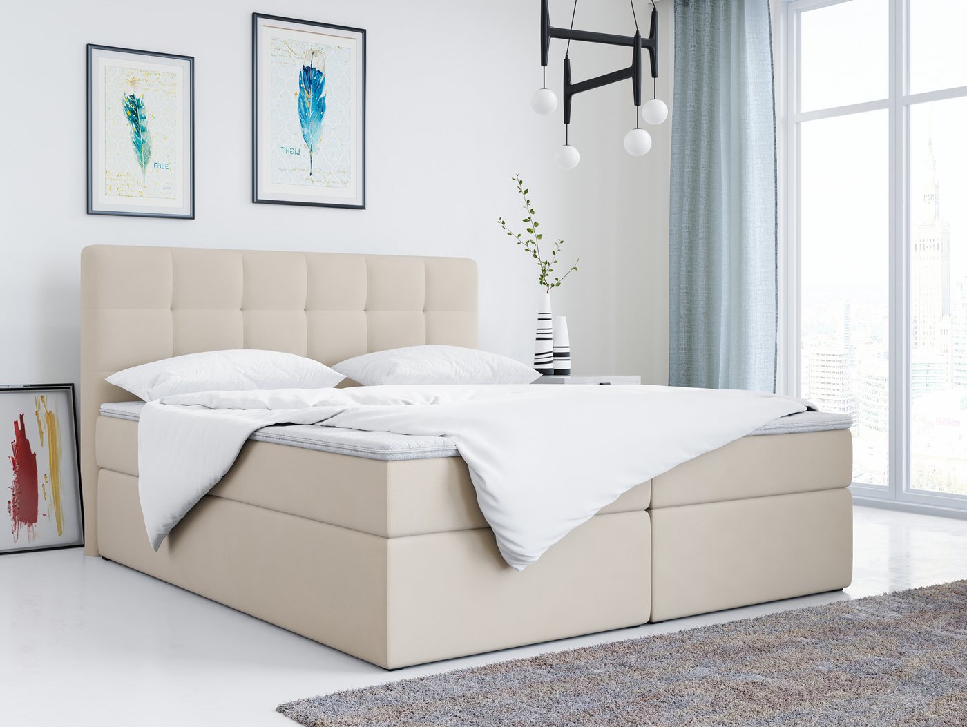 MKS MÖBEL Boxspringbett TOP2, Polsterbett mit Multipocket-Matratze, Stauraumbett von MKS MÖBEL