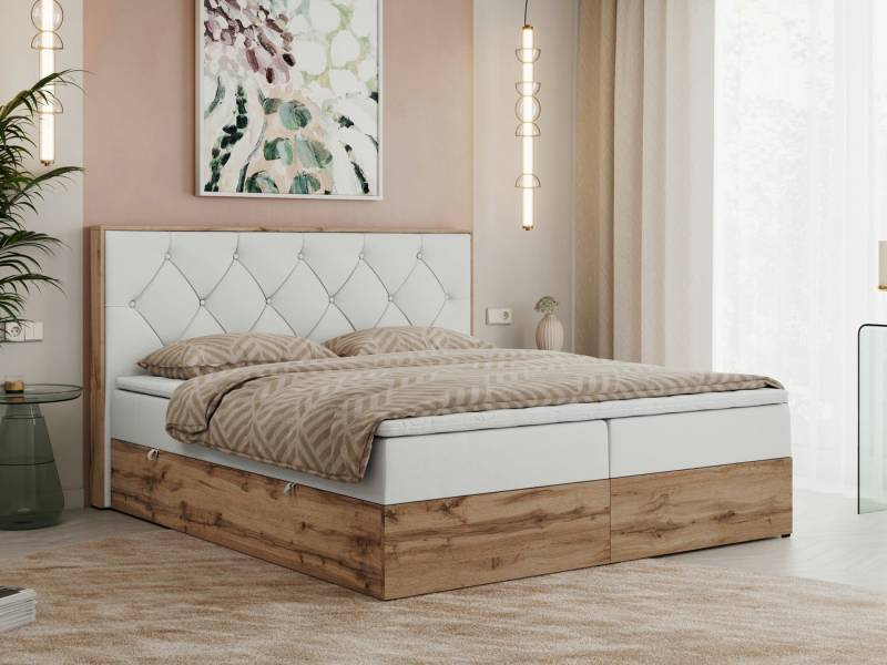 MKS MÖBEL Boxspringbett VENETO (Polsterbett, zwei Bettkästen, Topper T-25, T30-Schaum), Multipocket Matratzen, Rahmen des Bettes in Eichen-Optik von MKS MÖBEL