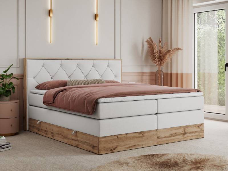 MKS MÖBEL Boxspringbett VENETO KING (Doppelbett, Multipocket-Matratzen, Topper T-25, T30-Schaum), zwei Bettkästen und Rahmen in Eichen-Optik, Schlafzimmer, Polsterbett von MKS MÖBEL
