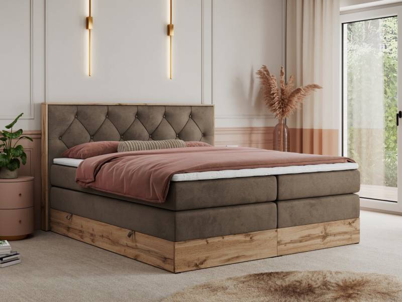 MKS MÖBEL Boxspringbett VENETO KING (Doppelbett, Multipocket-Matratzen, Topper T-25, T30-Schaum), zwei Bettkästen und Rahmen in Eichen-Optik, Schlafzimmer, Polsterbett von MKS MÖBEL