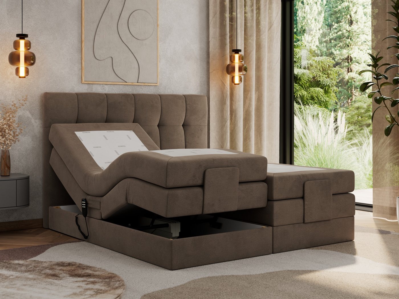 MKS MÖBEL Boxspringbett VITTORIA (Set, Packung, Elektrisches Bett, Kopfteil, Topper T25, 7 Härtezonen, T30-Schaum), Boxspringbett, Elektrisch verstellbare, Multipocket-Matratzen von MKS MÖBEL