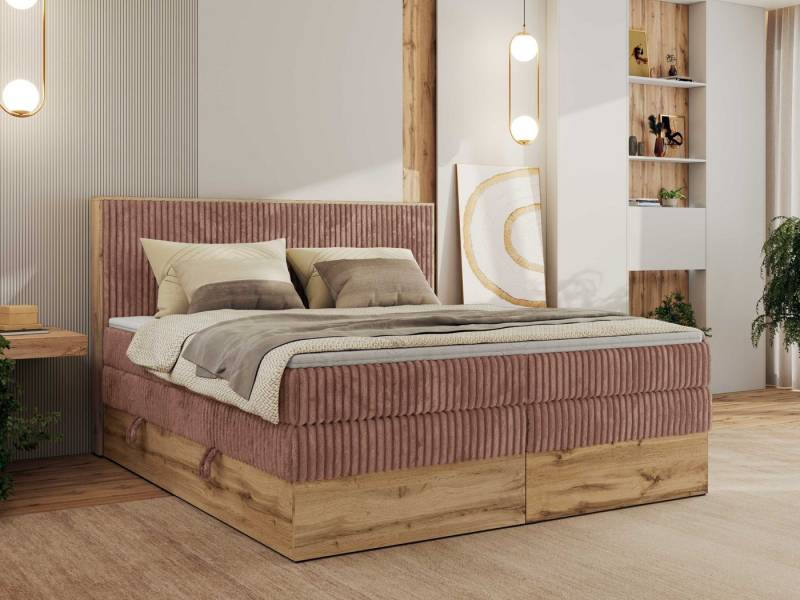 MKS MÖBEL Boxspringbett WOOD CLASSIC KING (Packung, Set, Topper T25, hohe Kopfteil, Multipocket-Matratze), Polsterbett, zwei Bettkästen, Möbelplattenelementen von MKS MÖBEL