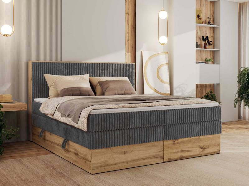 MKS MÖBEL Boxspringbett WOOD CLASSIC KING (Packung, Set, Topper T25, hohe Kopfteil, Multipocket-Matratze), Polsterbett, zwei Bettkästen, Möbelplattenelementen von MKS MÖBEL