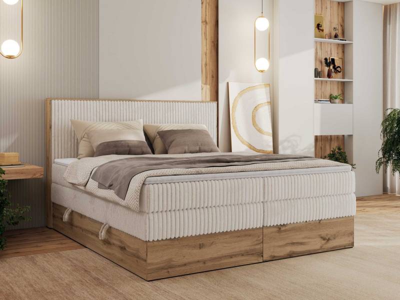 MKS MÖBEL Boxspringbett WOOD CLASSIC KING (Packung, Set, Topper T25, hohe Kopfteil, Multipocket-Matratze), Polsterbett, zwei Bettkästen, Möbelplattenelementen von MKS MÖBEL