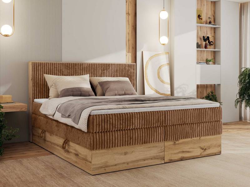 MKS MÖBEL Boxspringbett WOOD CLASSIC KING (Packung, Set, Topper T25, hohe Kopfteil, Multipocket-Matratze), Polsterbett, zwei Bettkästen, Möbelplattenelementen von MKS MÖBEL
