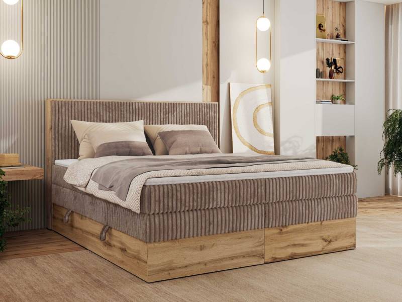 MKS MÖBEL Boxspringbett WOOD CLASSIC KING (Packung, Set, Topper T25, hohe Kopfteil, Multipocket-Matratze), Polsterbett, zwei Bettkästen, Möbelplattenelementen von MKS MÖBEL