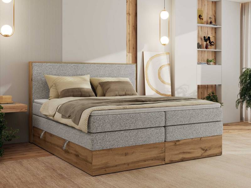 MKS MÖBEL Boxspringbett WOOD CLASSIC KING (Packung, Set, Topper T25, hohe Kopfteil, Multipocket-Matratze), Polsterbett, zwei Bettkästen, Möbelplattenelementen von MKS MÖBEL