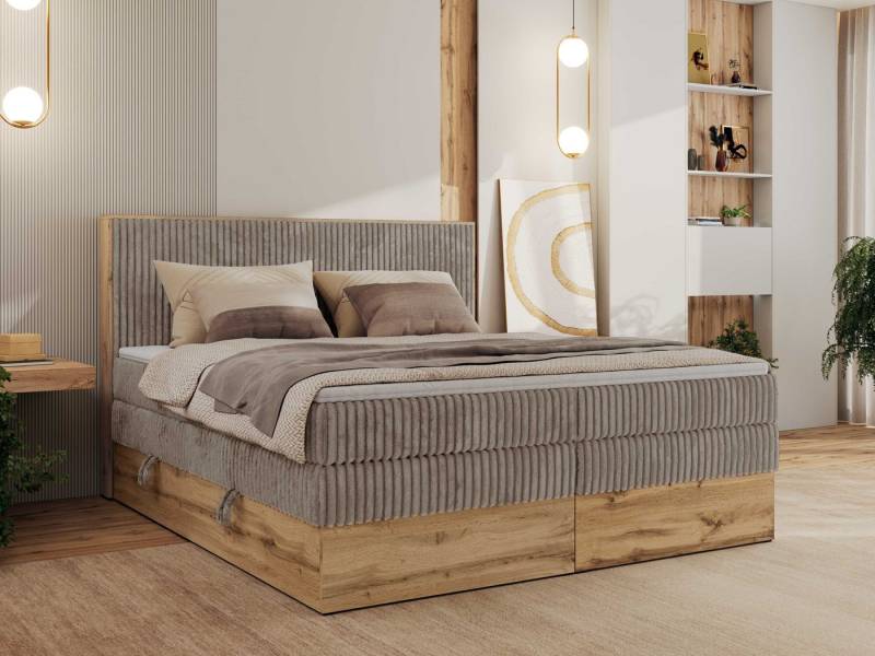 MKS MÖBEL Boxspringbett WOOD CLASSIC KING (Packung, Set, Topper T25, hohe Kopfteil, Multipocket-Matratze), Polsterbett, zwei Bettkästen, Möbelplattenelementen von MKS MÖBEL