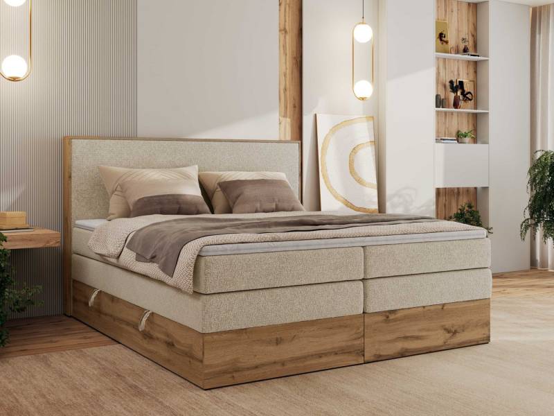 MKS MÖBEL Boxspringbett WOOD CLASSIC KING (Packung, Set, Topper T25, hohe Kopfteil, Multipocket-Matratze), Polsterbett, zwei Bettkästen, Möbelplattenelementen von MKS MÖBEL