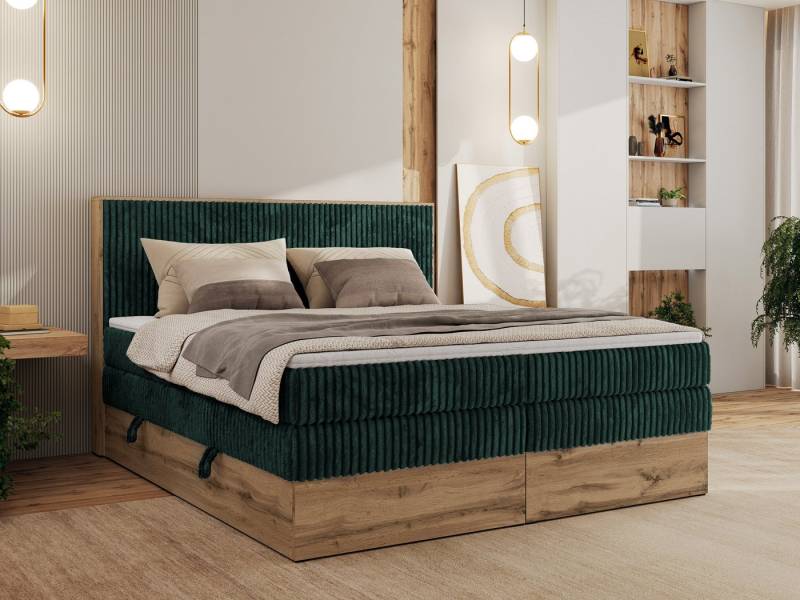 MKS MÖBEL Boxspringbett WOOD CLASSIC KING (Packung, Set, Topper T25, hohe Kopfteil, Multipocket-Matratze), Polsterbett, zwei Bettkästen, Möbelplattenelementen von MKS MÖBEL