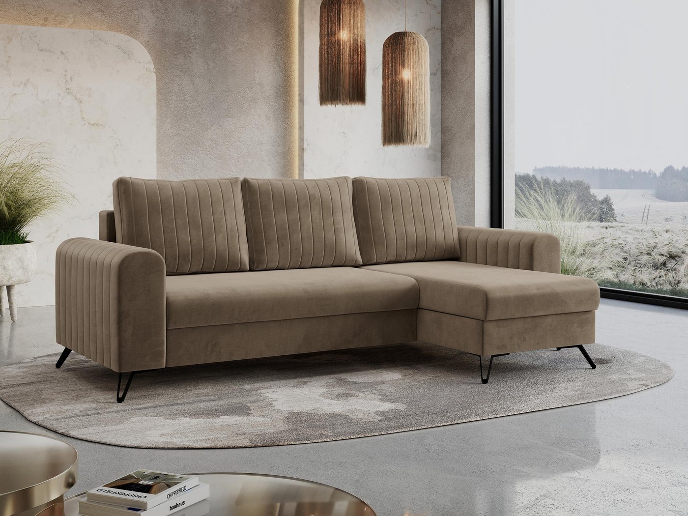 MKS MÖBEL Ecksofa AXEL, Bettfunktion und Bettkasten, Schlaffunktion, lose Kissen, Modern Design von MKS MÖBEL