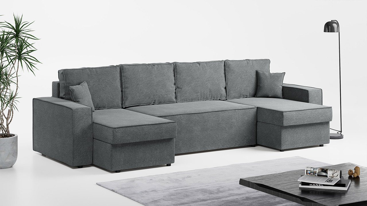 MKS MÖBEL Ecksofa DENVER U, U - Form Couch mit Schlaffunktion - Bettsofa, Polstersofa von MKS MÖBEL