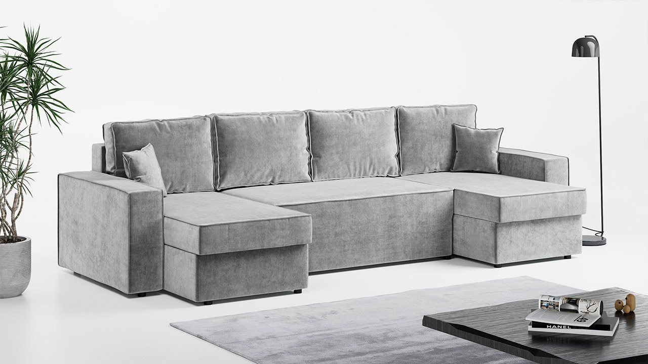 MKS MÖBEL Ecksofa DENVER U, U - Form Couch mit Schlaffunktion - Bettsofa, Polstersofa von MKS MÖBEL