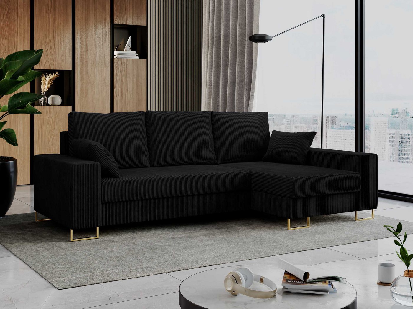 MKS MÖBEL Ecksofa DORIAN, L-Form Couch mit Schlaffunktion, Modern Stil, lose Kissen von MKS MÖBEL