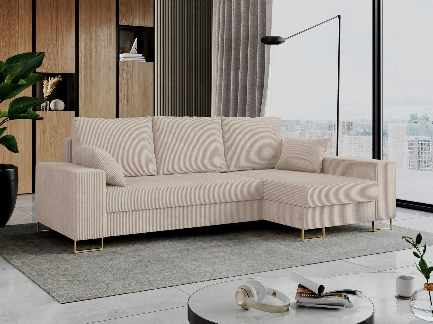 MKS MÖBEL Ecksofa DORIAN, L-Form Couch mit Schlaffunktion, Modern Stil, lose Kissen von MKS MÖBEL