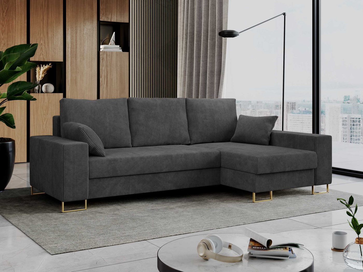 MKS MÖBEL Ecksofa DORIAN, L-Form Couch mit Schlaffunktion, Modern Stil, lose Kissen von MKS MÖBEL