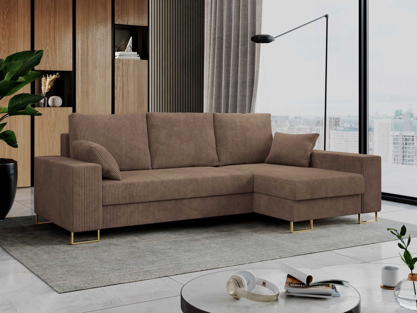 MKS MÖBEL Ecksofa DORIAN, L-Form Couch mit Schlaffunktion, Modern Stil, lose Kissen von MKS MÖBEL