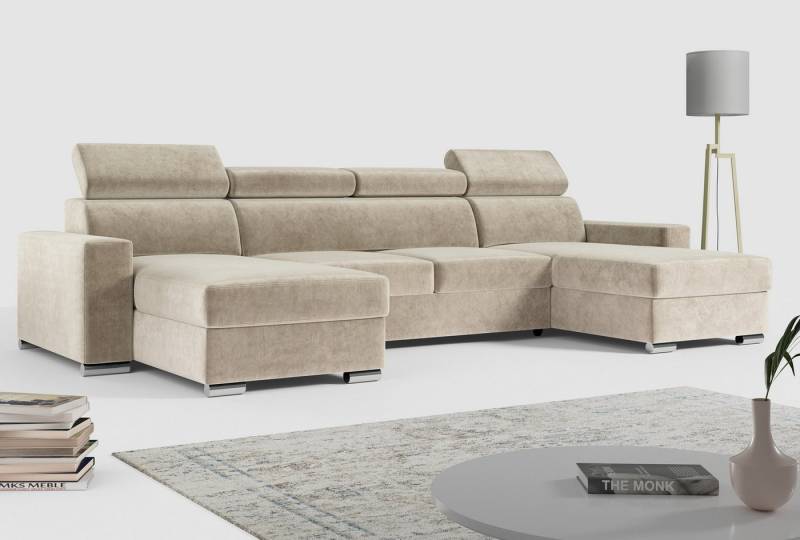 MKS MÖBEL Ecksofa FOX U, Set, Ecksofa, Wellenfedern, T30-Schaum, Polstersofa mit Bettkasten - U Form Couch mit Schlaffunktion von MKS MÖBEL