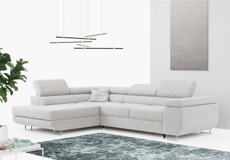 MKS MÖBEL Ecksofa GUSTAW-L, Set, Wellenfedern, T30-Schaum, Bettkasten, Kopfstützen, mit Schlaffunktion und Bettkasten, L-Form, Wohnlandschaft von MKS MÖBEL