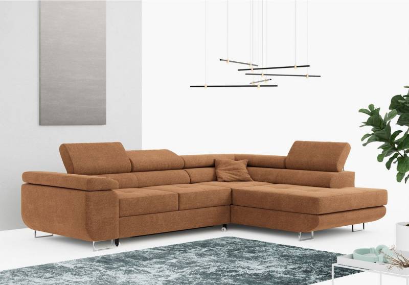 MKS MÖBEL Ecksofa GUSTAW-L, Set, Wellenfedern, T30-Schaum, Bettkasten, Kopfstützen, mit Schlaffunktion und Bettkasten, L-Form, Wohnlandschaft von MKS MÖBEL
