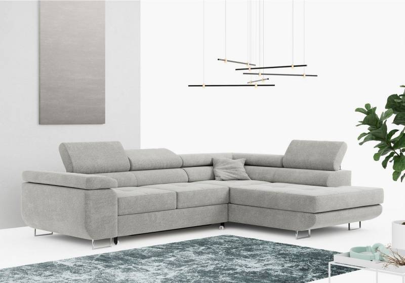 MKS MÖBEL Ecksofa GUSTAW-L, Set, Wellenfedern, T30-Schaum, Bettkasten, Kopfstützen, mit Schlaffunktion und Bettkasten, L-Form, Wohnlandschaft von MKS MÖBEL