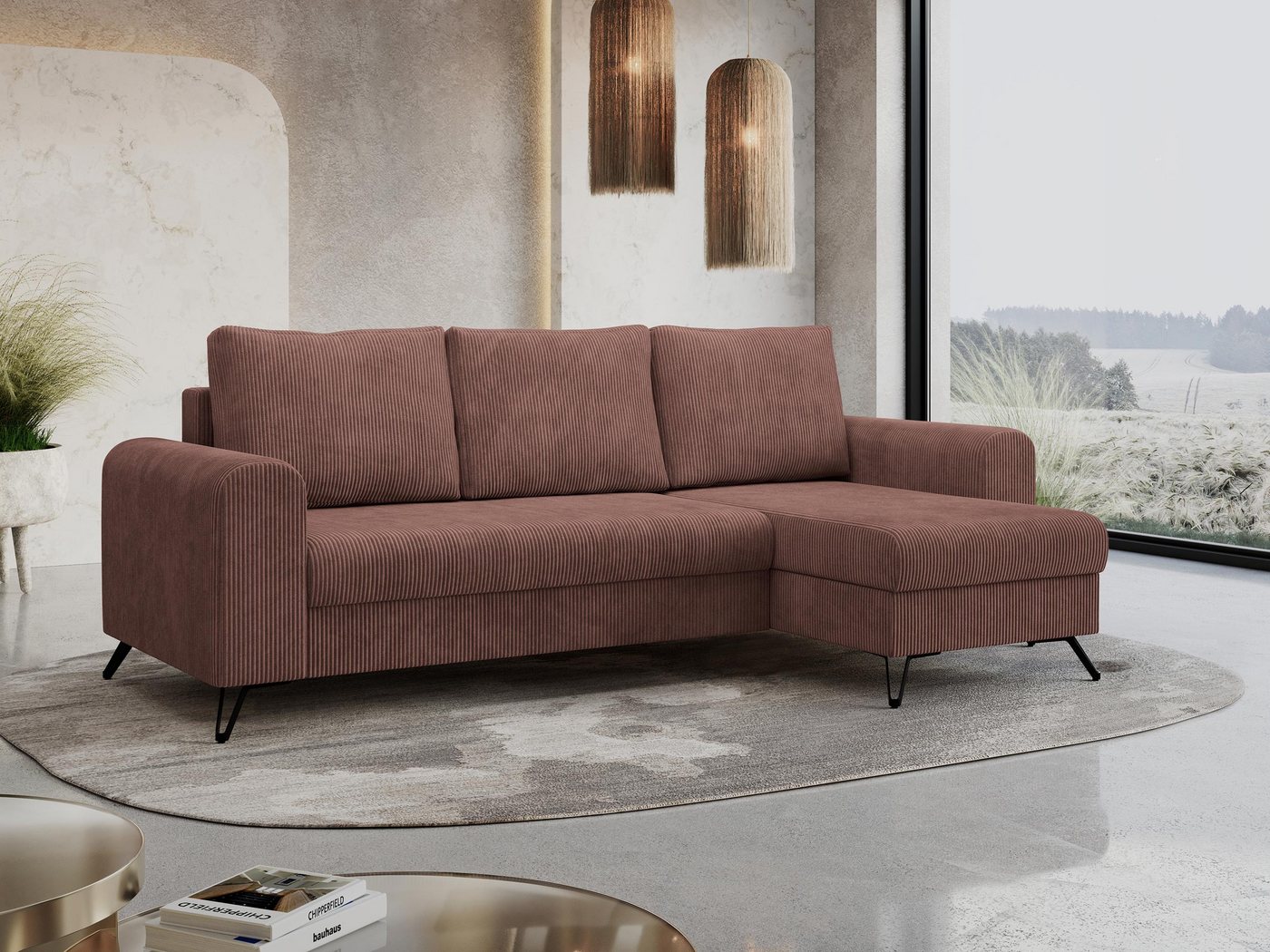 MKS MÖBEL Ecksofa HUGO, Modern Ecksofa, L-Form Couch - Bettsofa, mit Bettfunktion, lose Kissen von MKS MÖBEL