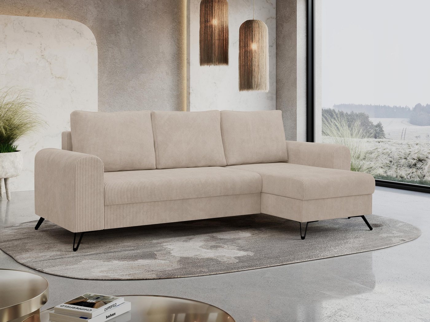 MKS MÖBEL Ecksofa HUGO, Modern Ecksofa, L-Form Couch - Bettsofa, mit Bettfunktion, lose Kissen von MKS MÖBEL