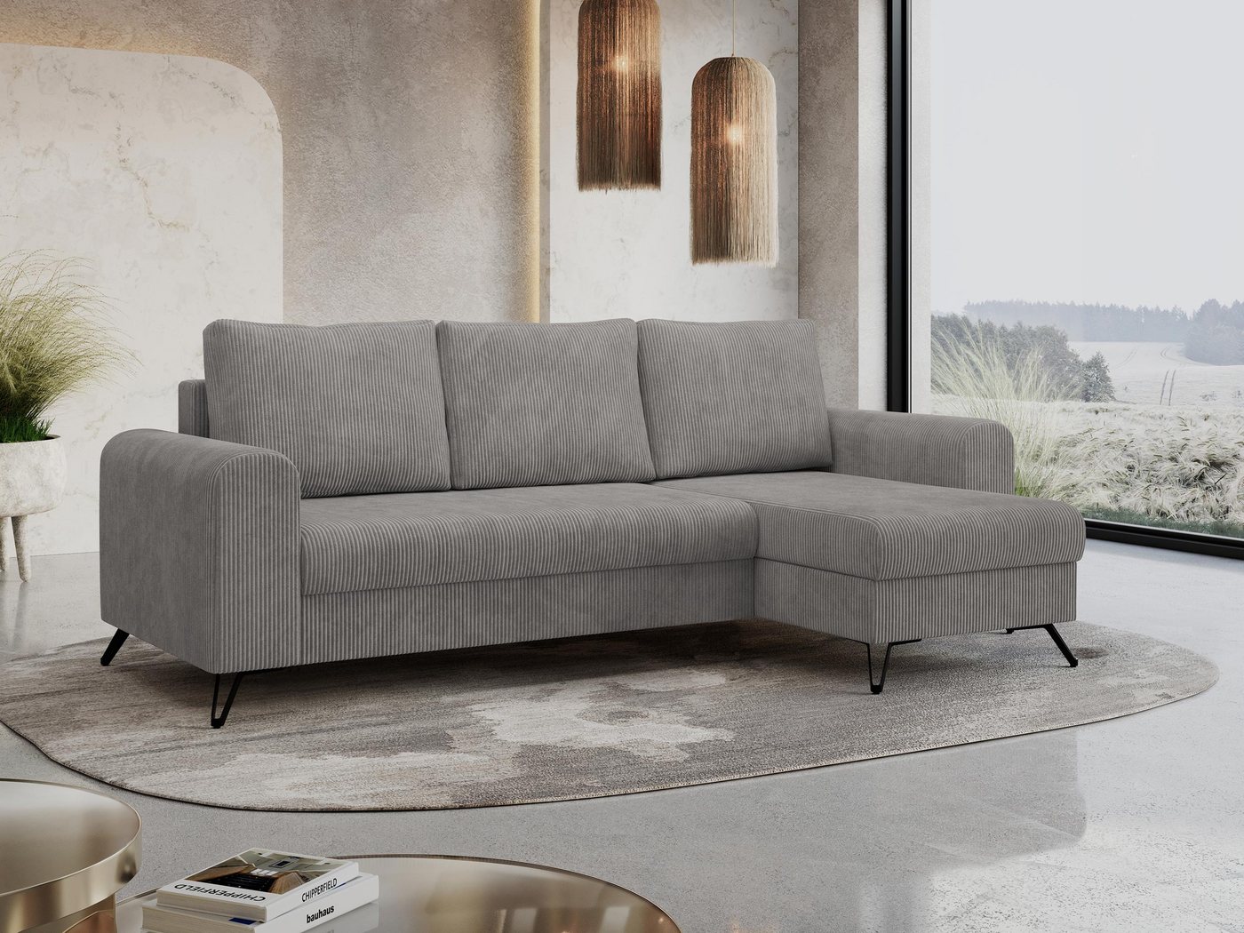 MKS MÖBEL Ecksofa HUGO, Modern Ecksofa, L-Form Couch - Bettsofa, mit Bettfunktion, lose Kissen von MKS MÖBEL