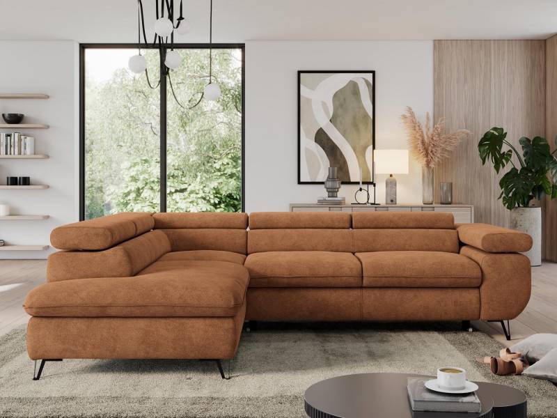 MKS MÖBEL Ecksofa PEDRO L, Set, HR35-Schaum, Metallbeinen, Wellenfedern, L-form, Schlaffunktion, verstellbaren Kopfstützen, Bettkasten von MKS MÖBEL