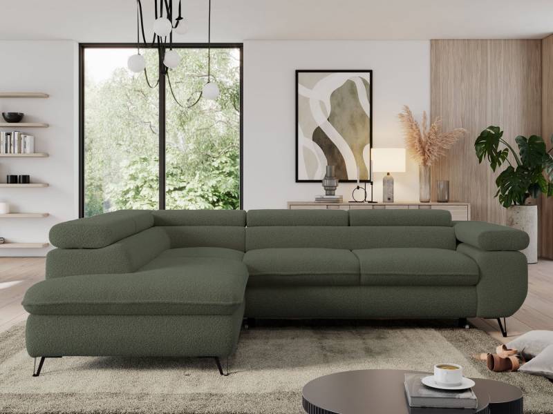 MKS MÖBEL Ecksofa PEDRO L, Set, HR35-Schaum, Metallbeinen, Wellenfedern, L-form, Schlaffunktion, verstellbaren Kopfstützen, Bettkasten von MKS MÖBEL