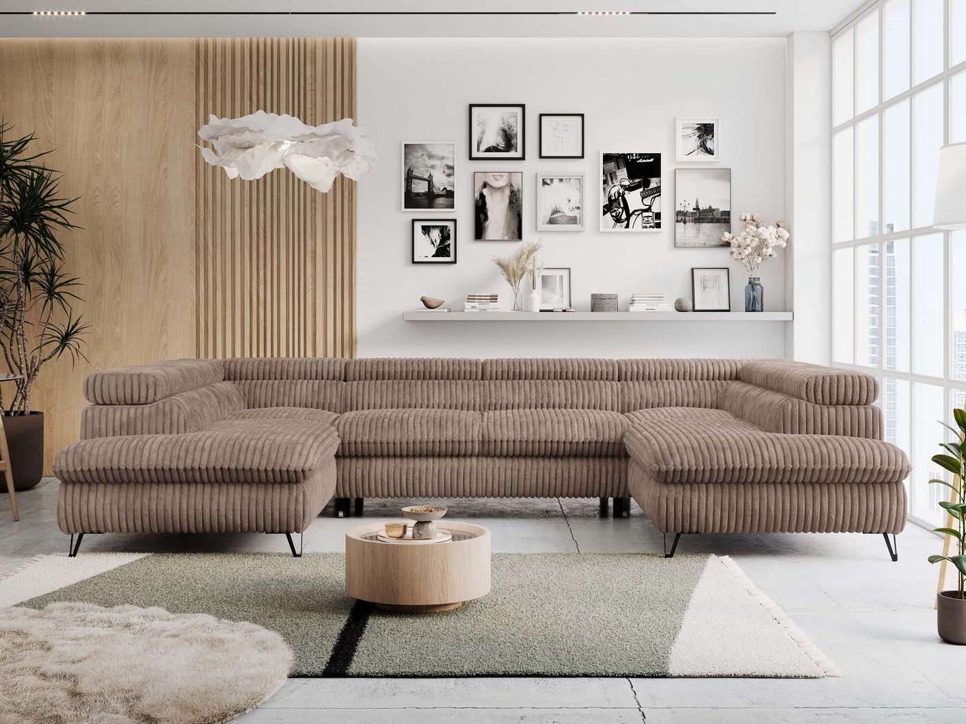 MKS MÖBEL Ecksofa PETER U, Set, Ecksofa U-Form, Wellenfedern, HR35-Schaum, form, Sofa big XXL, Bettkasten, Bettfunktion, Einstellbare Kopfstützen von MKS MÖBEL
