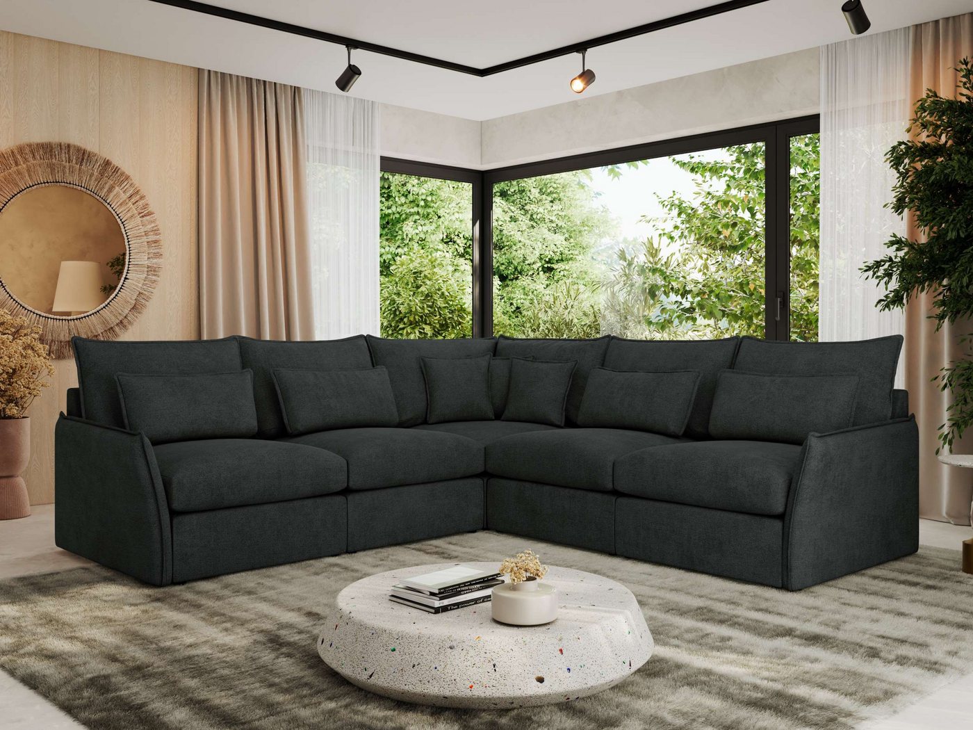 MKS MÖBEL Ecksofa VERSO L, Set, CME30-Schaum, Wohnlandschaft, Zierkissen, Ecksofa L-Form, lose Kissen, Wellenfedern, modulare Sofa von MKS MÖBEL