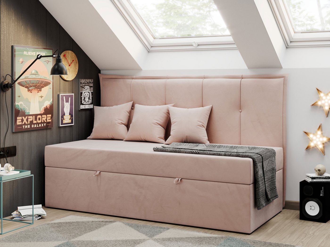 MKS MÖBEL Kinderbett BANCO (Set, Packung, Bettkasten, H3-Matratze, Topper T25, T30-Schaum, Kopfteil mit Knöpfen), Boxspringbetten für Kinderzimmer, Jugendbett, Einzelbett mit Matratze MKS MÖBEL Kinderbett BANCO (Set, Packung, Bettkasten, H3-Matratze, Topper T25, T30-Schaum, Kopfteil mit Knöpfen), Boxspringbetten für Kinderzimmer, Jugendbett, Einzelbett mit Matratze von MKS MÖBEL
